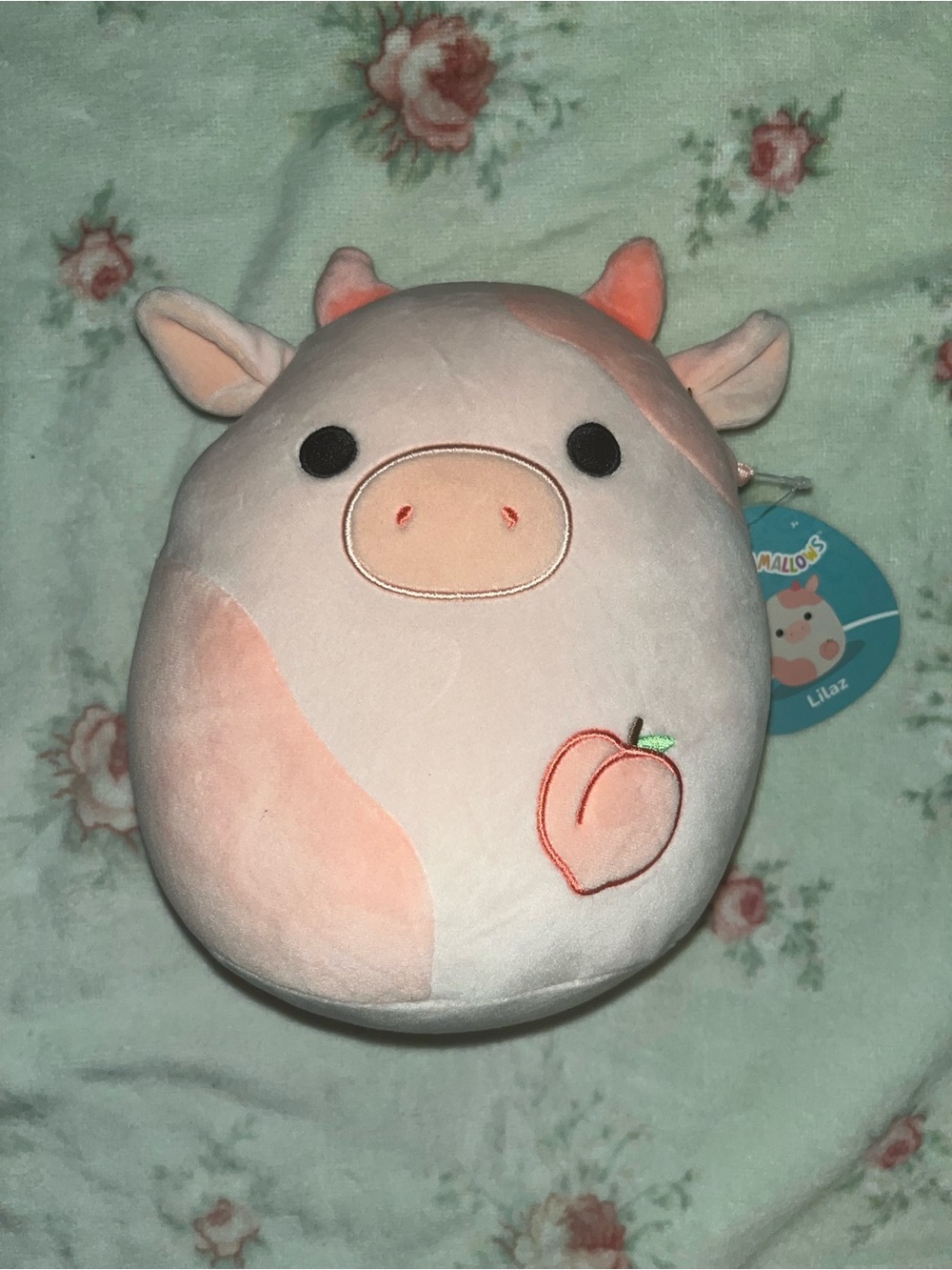 Squishmallows Peach Cow Plush - Pale Pink and Peach